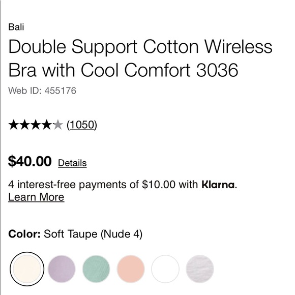 NWOT Bali Double Support  cotton wireless bra #3036 - Picture 4 of 8